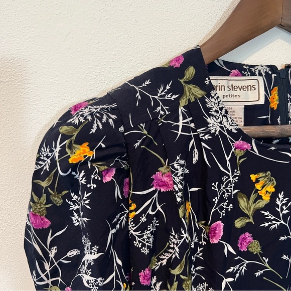 Vintage Karin Stevens Floral Short Sleeve Midi Dress Button Middle Puff Sleeve - Picture 3 of 14